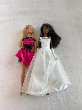 2 Mattel Barbies: Style in Spotlight Pink Lac Anniversary Christie Wedding